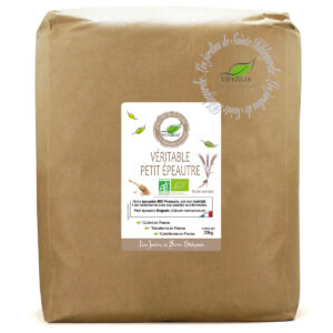 Grains entiers de véritable petit épeautre bio. Non croisé avec du blé (non hybridé) sachet de 20kg - Variété Triticum monococcum Origine France. Recommandé par sainte Hildegarde de Bingen