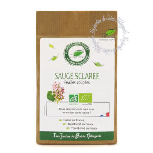 feuilles séchées de sauge sclarée bio, sachet de 40g, recommandé par sainte Hildegarde de Bingen