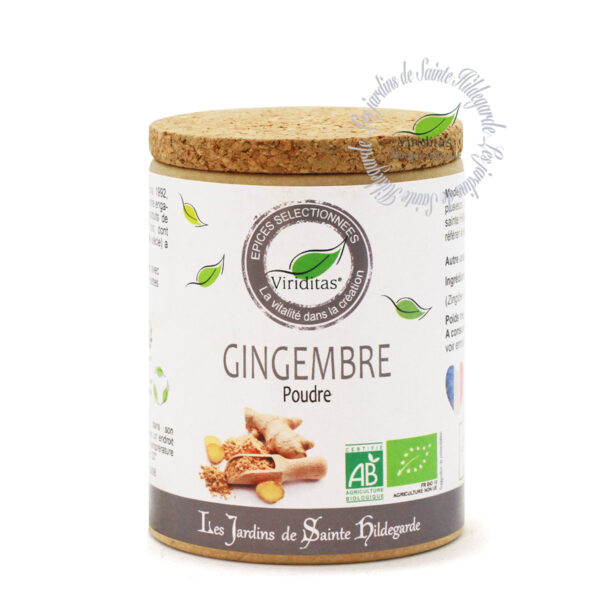 racine de gingembre bio moulue, pot de 50g, recommandé par sainte Hildegarde de Bingen