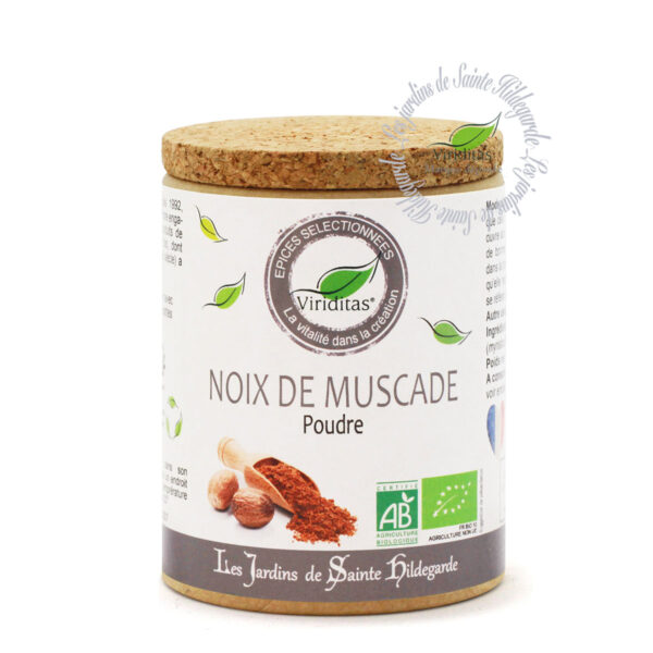 noix de muscade bio moulue, pot de 40g, recommandé par sainte Hildegarde de Bingen