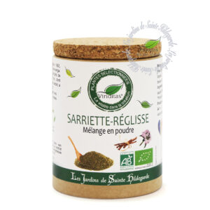 mélange sarriette-réglisse bio en poudre, pot de 50g, recommandé par sainte Hildegarde de Bingen
